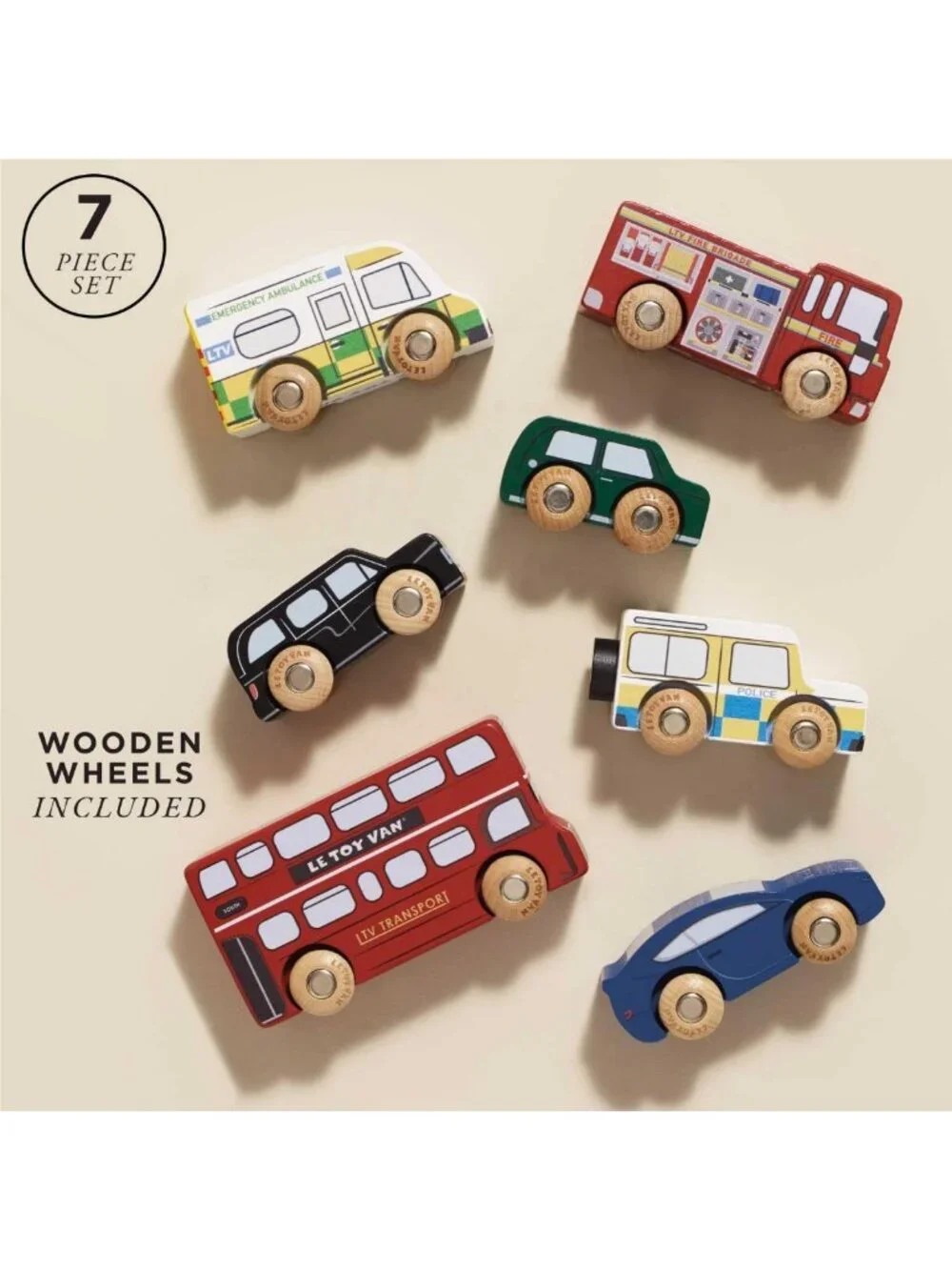 Premium Wooden Car Set for Kids, 7-Piece Toy Collection, Ages 3+, Fun Playtime